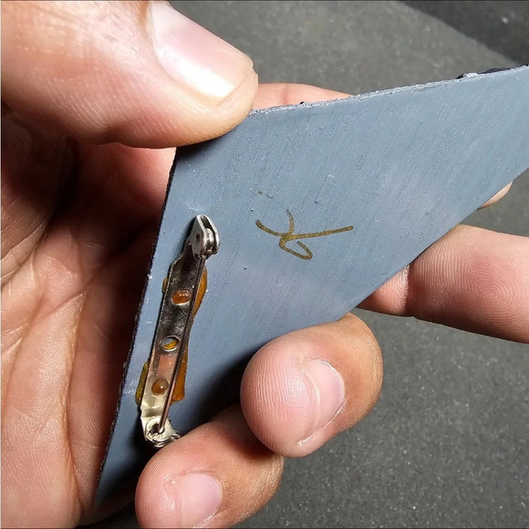 Abstartct Hand Made Artist Signed Artistic Brooch Pin Pink And Gray Triangular - Picture 8 of 11